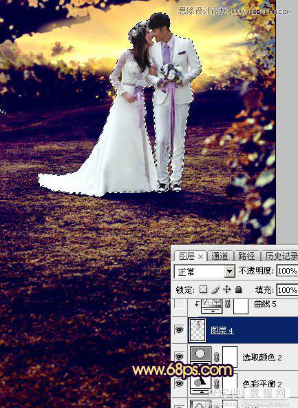 Photoshop调出梦幻紫色效果的外景婚纱照教程30
