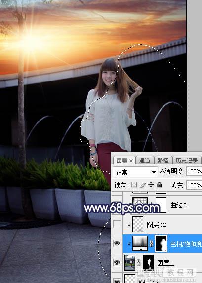 Photoshop调制出晨曦暖色高架桥下面的美女图片24