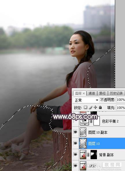 Photoshop调制出暗调暖色晨曦湖边人物图片3