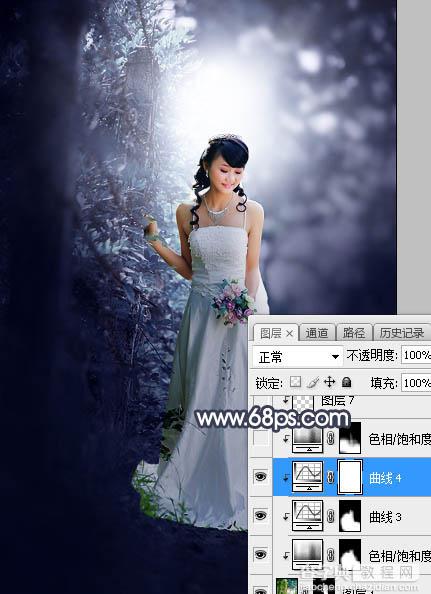 Photoshop将树林人物图片打造出唯美的暗蓝色特效30