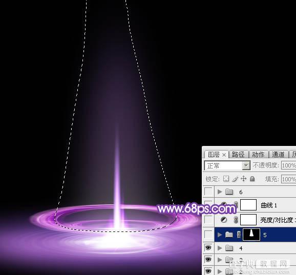 Photoshop设计制作梦幻的舞台上圆环形紫色星点光束38