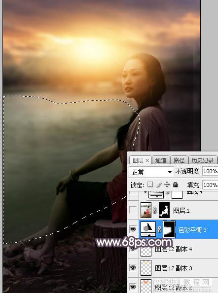 Photoshop调制出暗调暖色晨曦湖边人物图片32