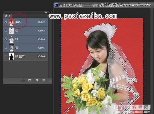 Photoshop颜色通道抠出红色纯色背景的新娘照片7