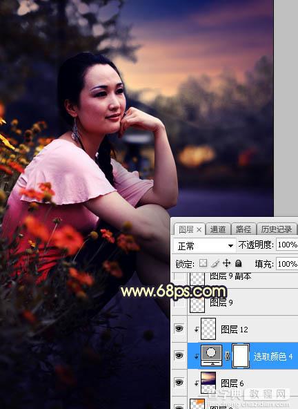 Photoshop调制出晨曦和逆光效果花坛边的人物图片18