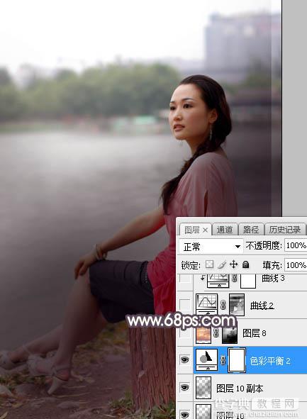 Photoshop调制出暗调暖色晨曦湖边人物图片6