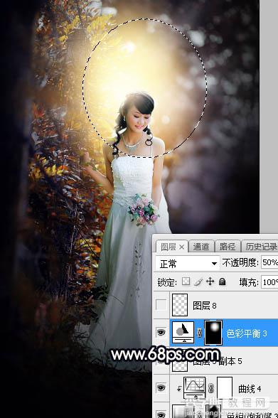 Photoshop调制出唯美的暖色逆光树木边的人物图片36