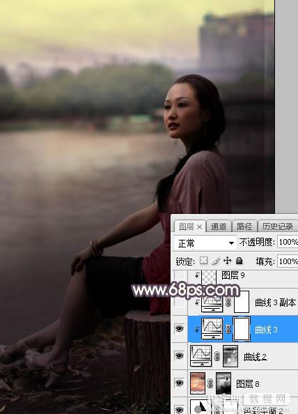 Photoshop调制出暗调暖色晨曦湖边人物图片14