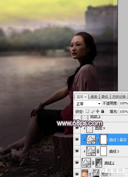 Photoshop调制出暗调暖色晨曦湖边人物图片15