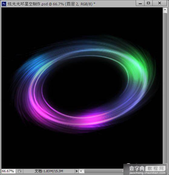 PhotoShop(PS)利用滤镜及画笔工具制作漂亮的彩色光环星空教程17