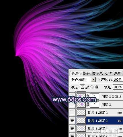 Photoshop将打造出非常奇幻的淡紫色光丝翅膀效果18