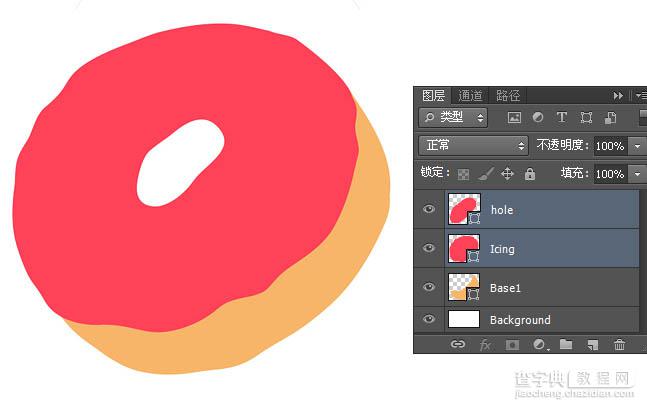 Photoshop绘制漂亮的草莓味双层甜甜圈饼干6