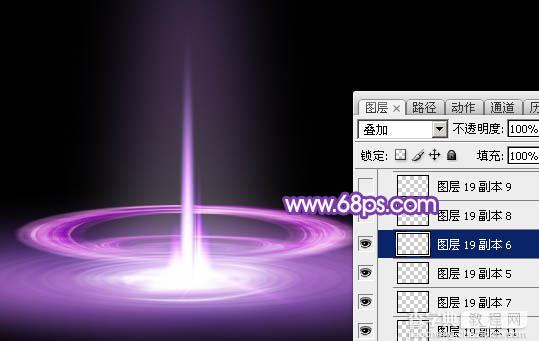 Photoshop设计制作梦幻的舞台上圆环形紫色星点光束36