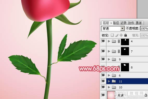 Photoshop设计制作出一朵逼真的含苞欲放的鲜嫩红色玫瑰32