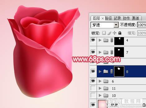 Photoshop设计制作出一朵逼真的含苞欲放的鲜嫩红色玫瑰30