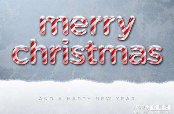 Photoshop制作甜美的圣诞红白镶嵌的条纹糖果积雪字20