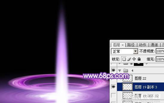 Photoshop设计制作梦幻的舞台上圆环形紫色星点光束34