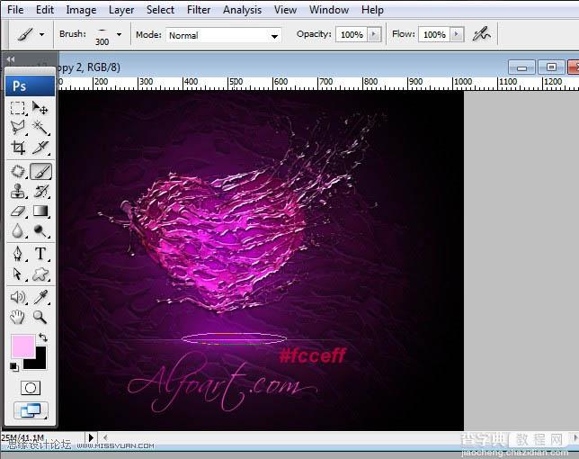 Photoshop设计制作出超酷的紫色喷溅水珠心形效果40