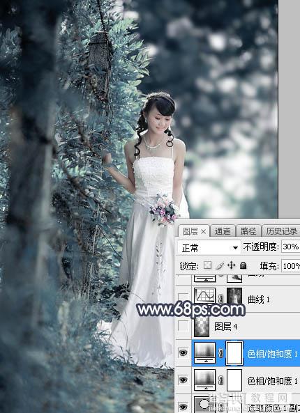 Photoshop将树林人物图片打造出唯美的暗蓝色特效12