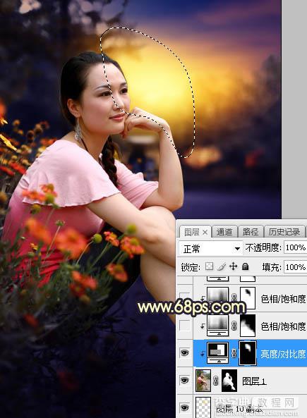 Photoshop调制出晨曦和逆光效果花坛边的人物图片25