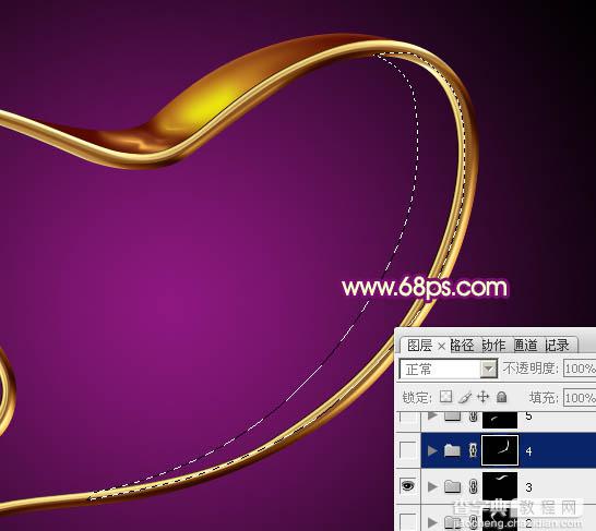 Photoshop设计制作非常华丽的金色金属彩带心形28