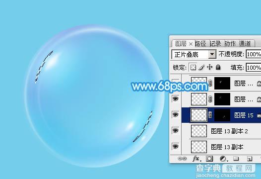 Photoshop制作漂亮的淡蓝色透明泡泡教程25