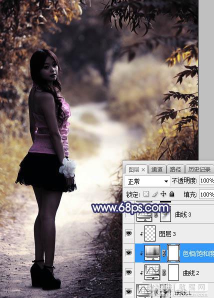 Photoshop将树林人物图片打造出唯美的秋季暗蓝色17