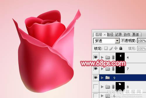 Photoshop设计制作出一朵逼真的含苞欲放的鲜嫩红色玫瑰29