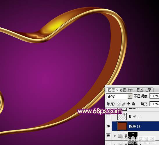 Photoshop设计制作非常华丽的金色金属彩带心形29