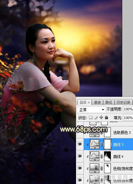 Photoshop调制出晨曦和逆光效果花坛边的人物图片29