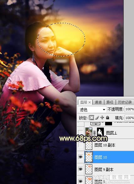 Photoshop调制出晨曦和逆光效果花坛边的人物图片21