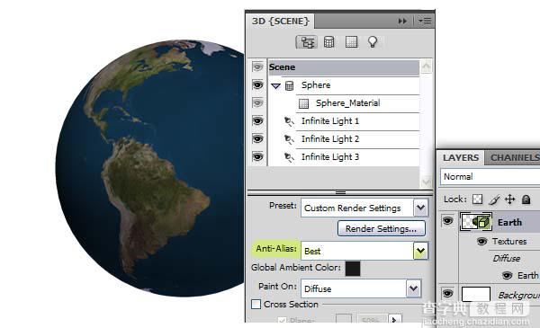 Photoshop cs4自带的3D工具制作逼真的地球8