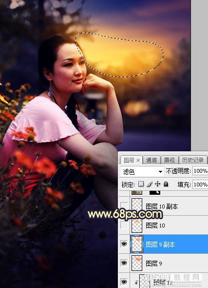 Photoshop调制出晨曦和逆光效果花坛边的人物图片20