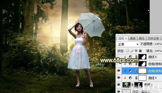 Photoshop调制出昏暗的黄褐色逆光丛林人物图片39