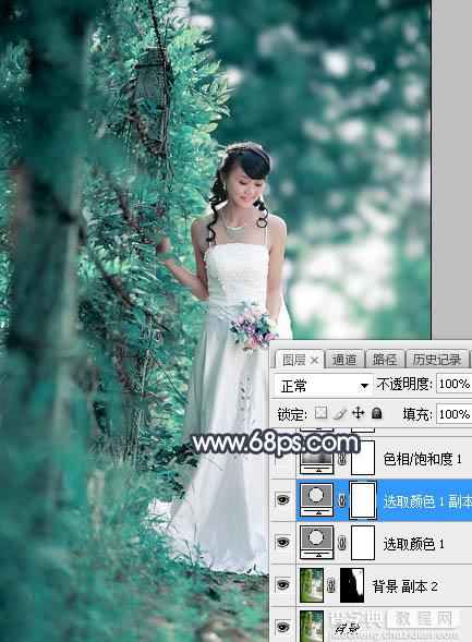 Photoshop将树林人物图片打造出唯美的暗蓝色特效7