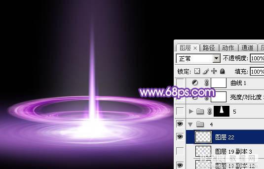 Photoshop设计制作梦幻的舞台上圆环形紫色星点光束37