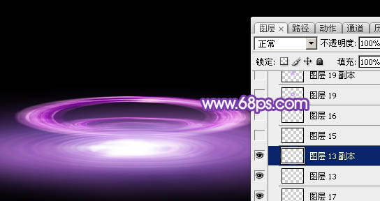 Photoshop设计制作梦幻的舞台上圆环形紫色星点光束30