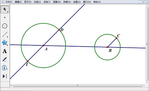 如何使用几何画板画圆的内公切线?几何画板内公切线画法3
