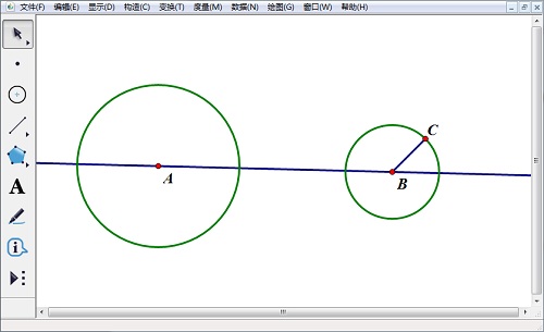 如何使用几何画板画圆的内公切线?几何画板内公切线画法2