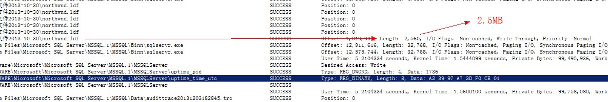 怎样使用Process Monitor来监视SQLSERVER的logwrite大小23