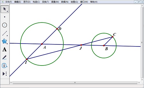 如何使用几何画板画圆的内公切线?几何画板内公切线画法4