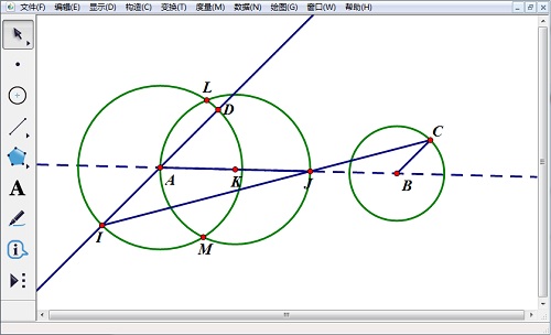 如何使用几何画板画圆的内公切线?几何画板内公切线画法6