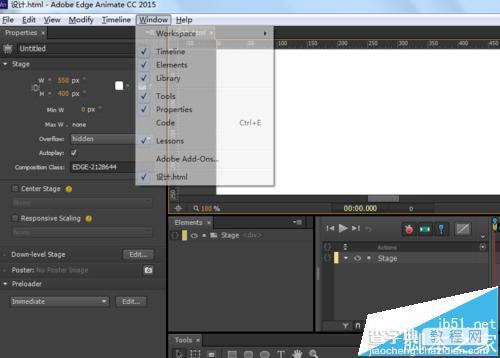 Adobe Edge Animate被关掉的窗口怎么显示?3