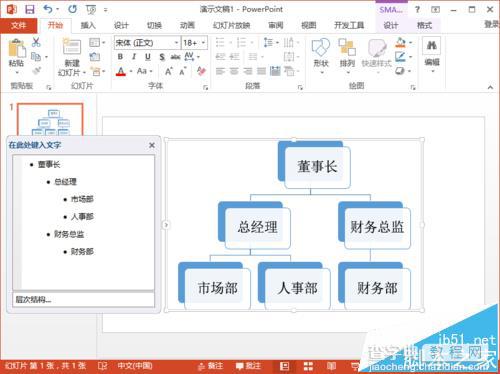 ppt2013中怎么使用SmartArt绘制公司内部组织结构图?7