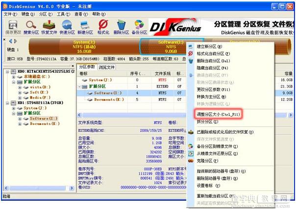 DiskGenius无损分区大小调整方法图解1