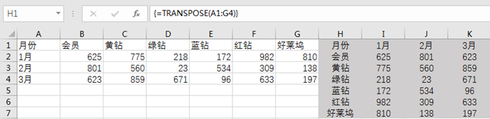 Excel里数据转置功能实现行列互换位置 并且数据自动变化3