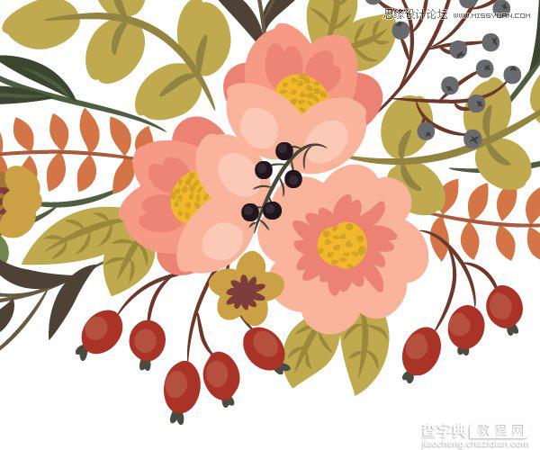 Illustrator画笔工具绘制漂亮复古典雅风格的花朵花藤教程28
