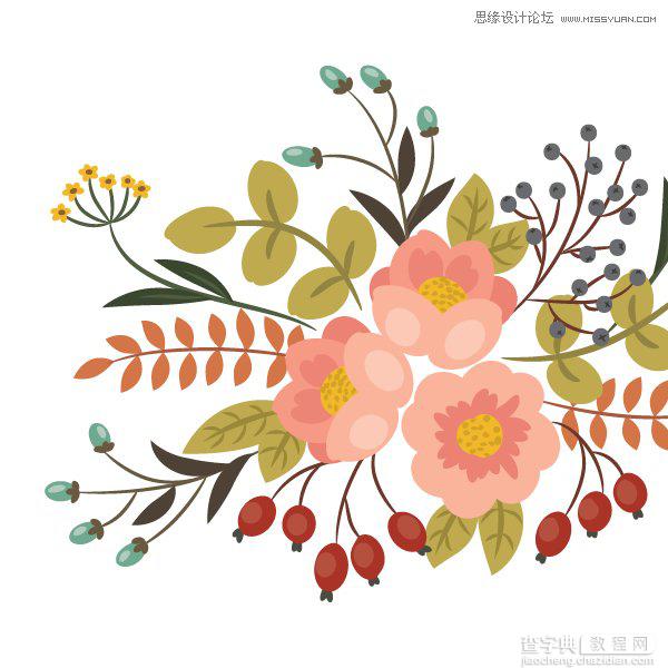 Illustrator画笔工具绘制漂亮复古典雅风格的花朵花藤教程20