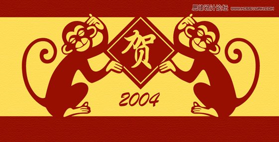 用Illustrator制作红色风格的2004猴年贺卡1