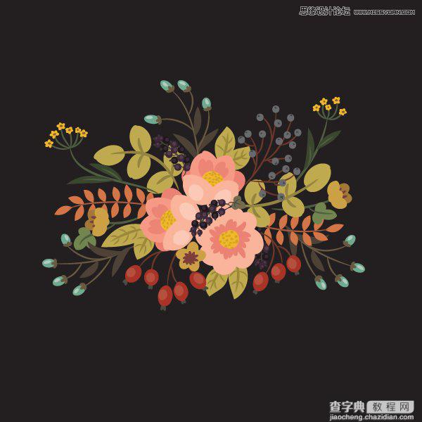 Illustrator画笔工具绘制漂亮复古典雅风格的花朵花藤教程33