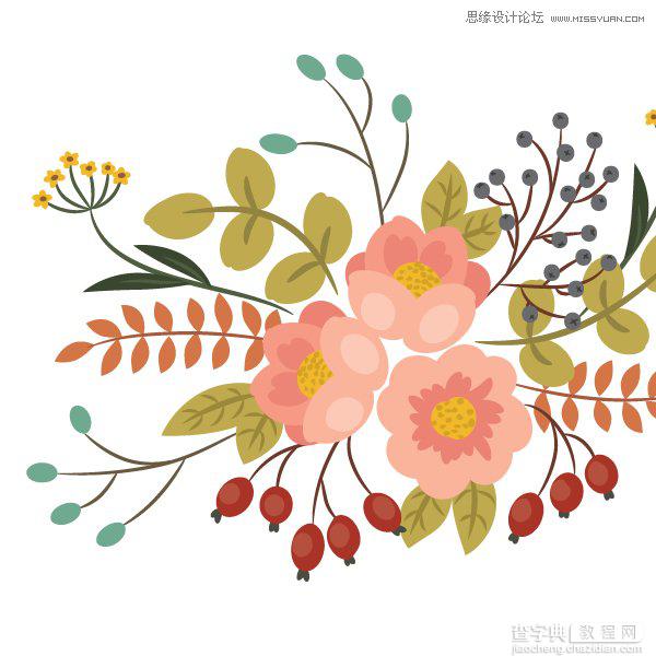 Illustrator画笔工具绘制漂亮复古典雅风格的花朵花藤教程17
